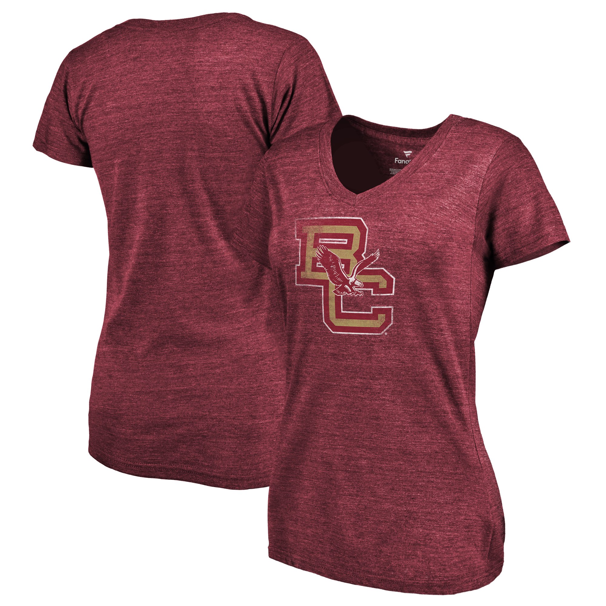 2020 NCAA Fanatics Branded Boston College Eagles Women Garnet College Vault Primary Logo TriBlend VNeck TShirt